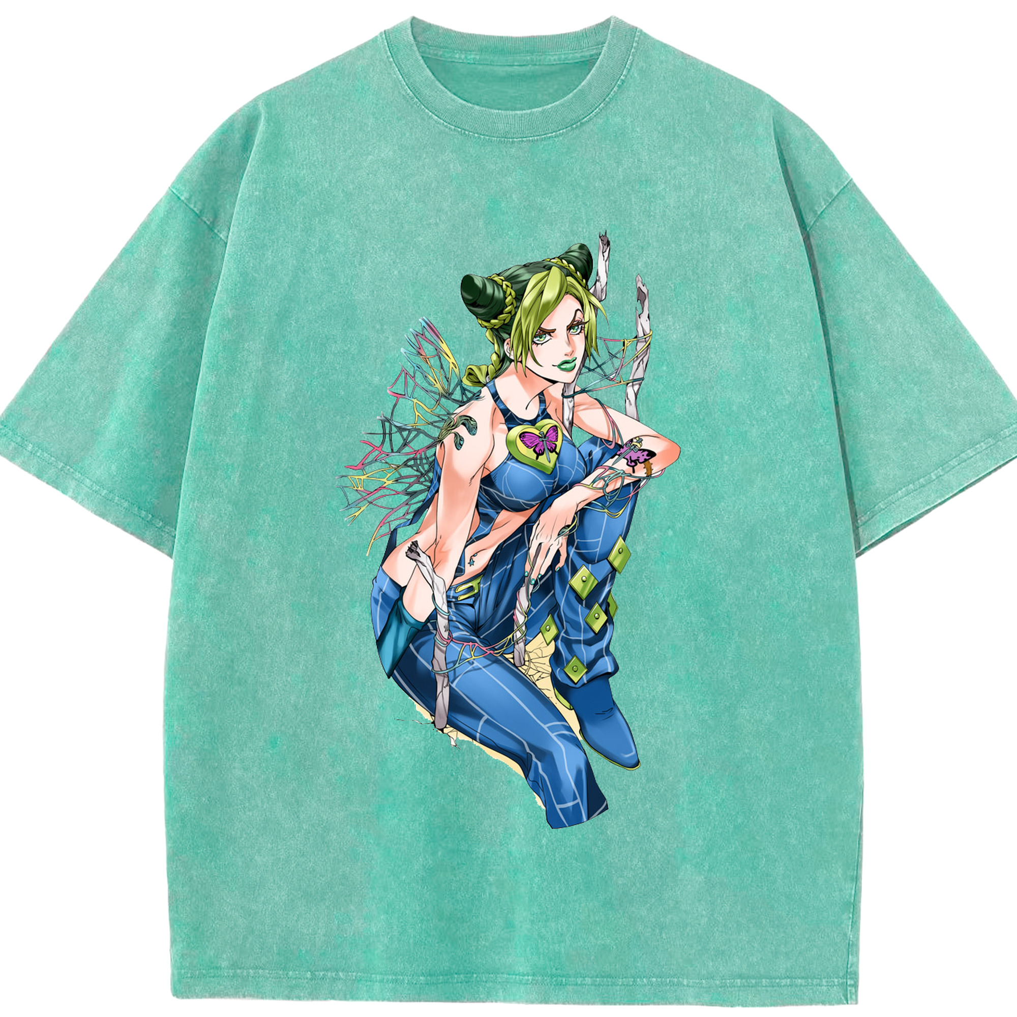 （画像用） "ジョジョの奇妙な冒険 くうじょう ジョリーン JoJo's Bizarre Adventure Jolyne Cujoh " 綿100% ヴィンテージ風 半袖Tシャツ（フロントプリント）